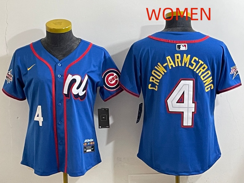 Women Chicago Cubs #4 Crow-Armstrong Blue MLB All star Nike 2025 Jersey style 001